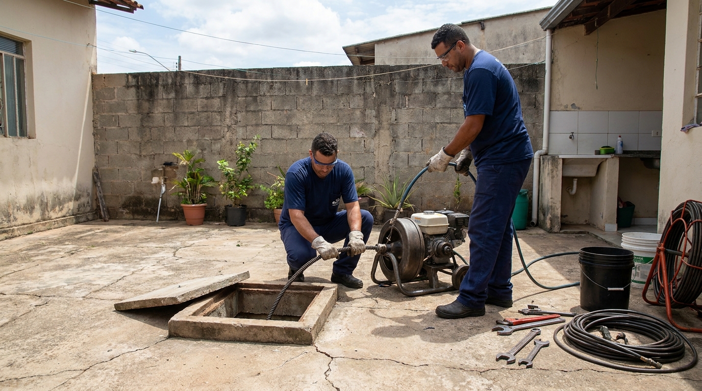 Desentupimento de esgoto residencial em Americana‑SP